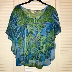 2/20 EUC Blue and Green Sheer Top